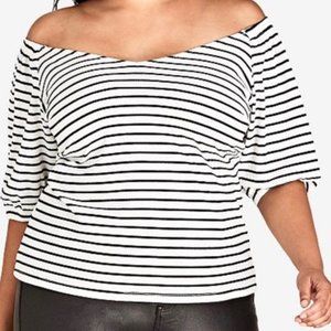 Black and White Striped Off Shoulder City Chic Top